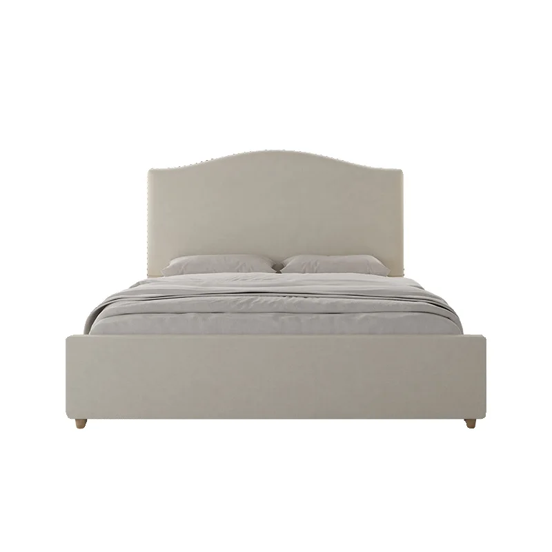 

French retro cotton and linen fabric bed, modern simple master bedroom double bed