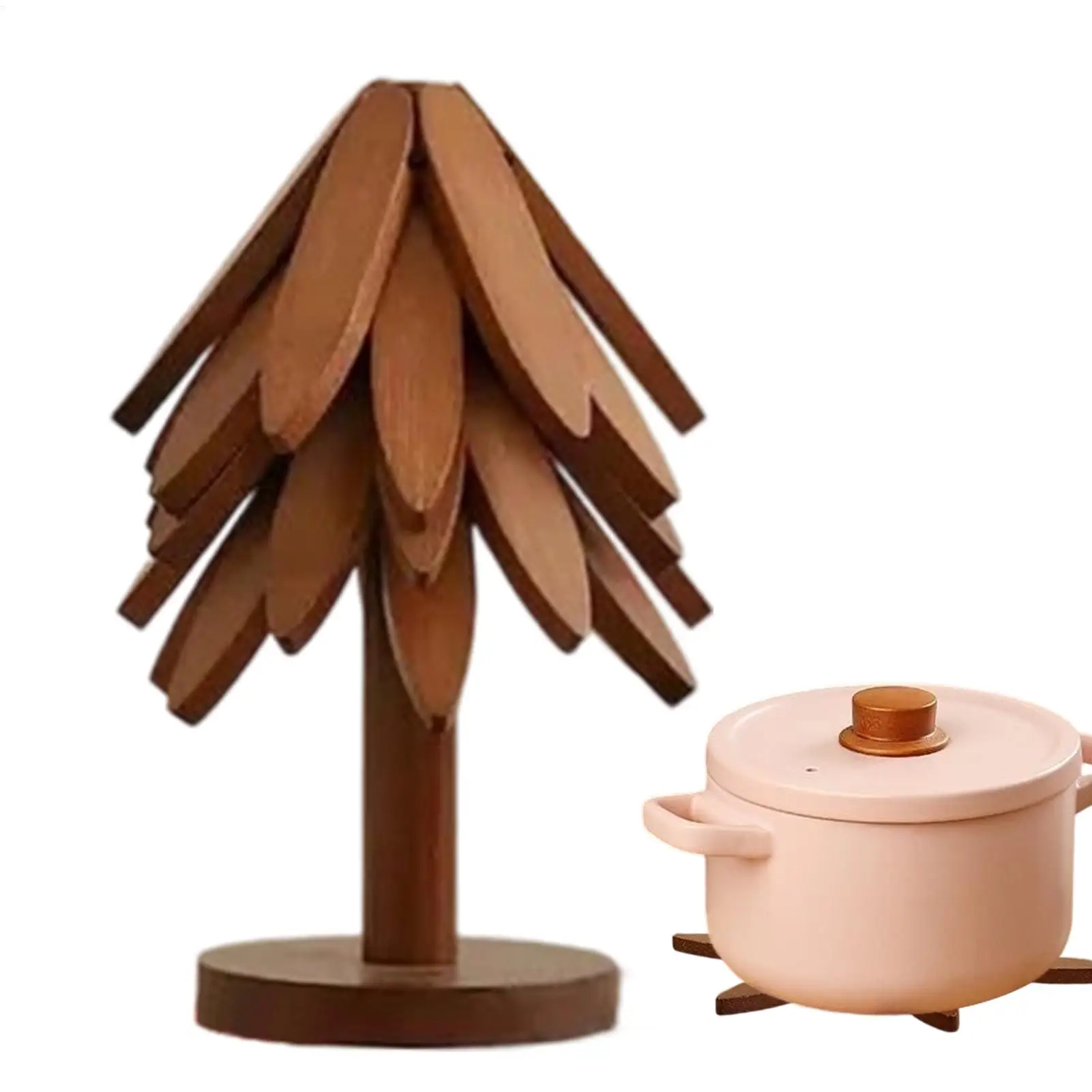 

Natural Tree Trivet Set Foldable Aesthetic Placemat Foldable Christmas Tree Coasters For Hot Dishes Bowls Cups Drinks Teapots