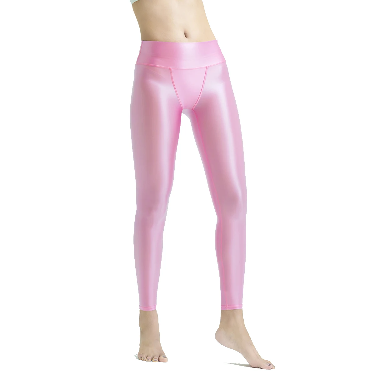 MJINM مثير بريق لينة السلس عالية الخصر مزدوجة الطبقات صغيرة الخامس المنشعب الكاحل طول السراويل اليوغا اللياقة البدنية الجمباز طماق ضيقة #5