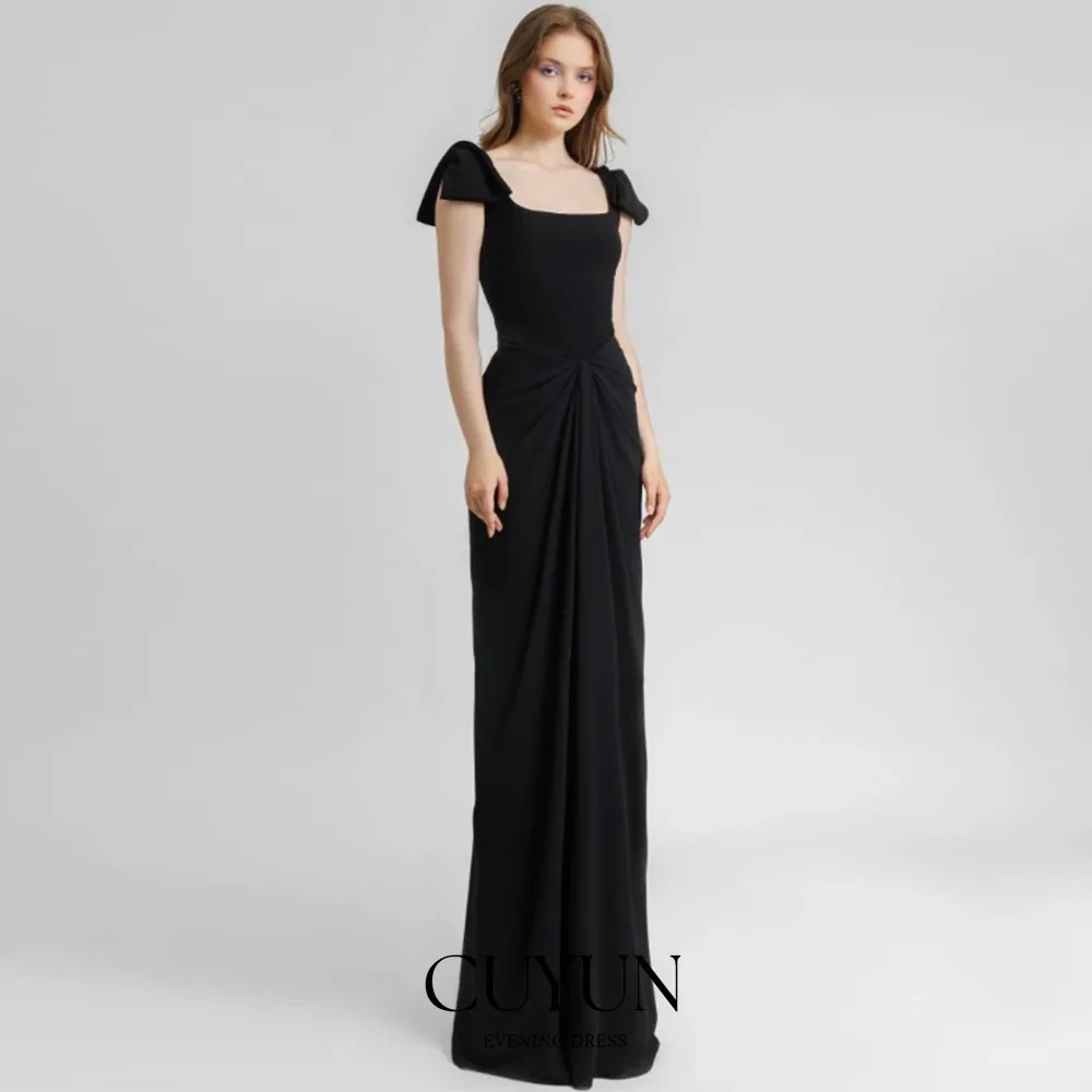 

CUYUN Customized Black Square Collar Sleeveless Evening Dresses Backless Floor-Length Banquet Dinner Gown Formal Event Dresses