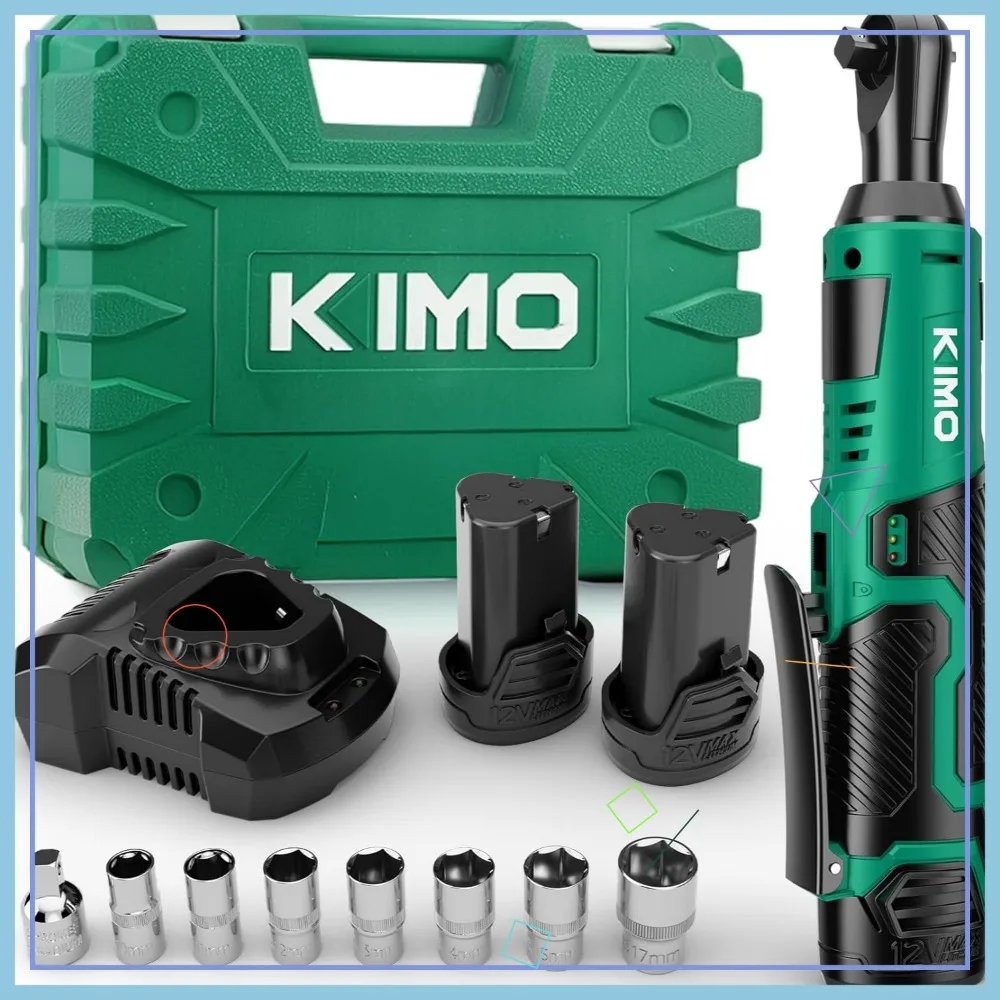 40ft-lbs draadloze elektrische ratelsleutelset, 400 RPM, 12 V met snellader, 7 stopcontacten en adapter