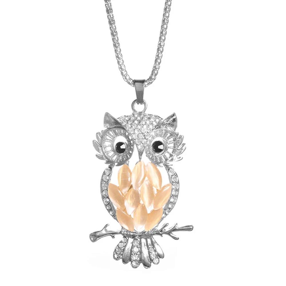Image 5: Nouveau creux multicolore strass hibou cristal pendentif femmes pull chaîne collier accessoires de haute qualité bijoux de mode
