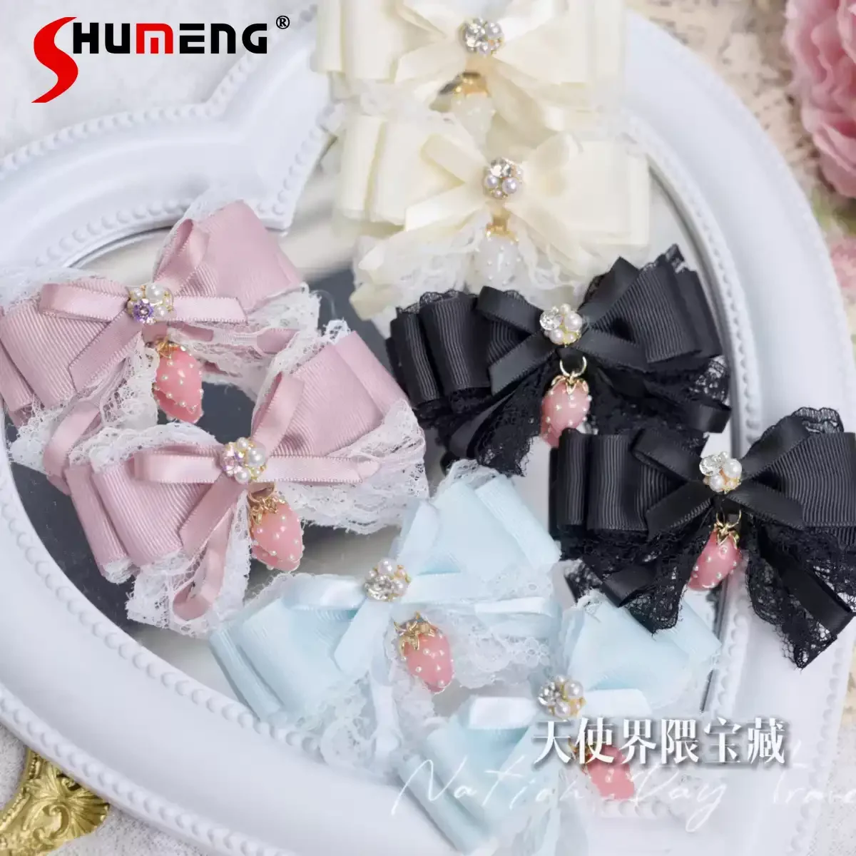 japanese-mines-style-mass-produced-sweet-cute-girl-strawberry-hair-accessories-side-clip-lace-bow-bead-versatile-lolita-headwear