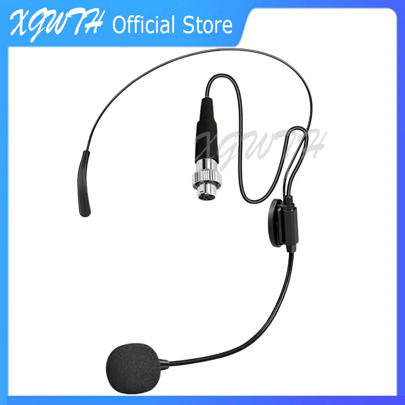 Headset Microphone Omnidirectional Condenser Dual Ear Head Headworn Mic for MiPro Wireless Body Pack Transmitter 4 Pin XLR Lock