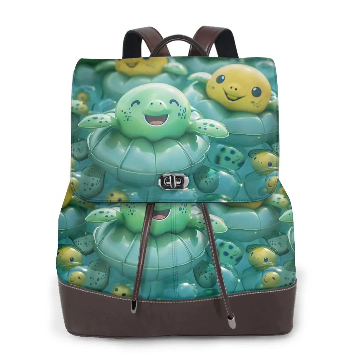 거북이 미소 3D 패턴 새로운 핫 여성 배낭 디자이너 고품질 가죽 간단한 패션 배낭 대용량 배낭