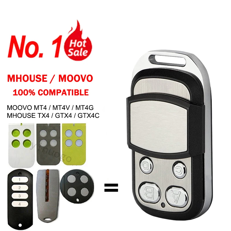 For MHOUSE GTX4 TX3 TX4 GTX4C MOOVO MT4 MT4V MT4G Garage Door / Gate Remote Control 433MHz Rolling Code