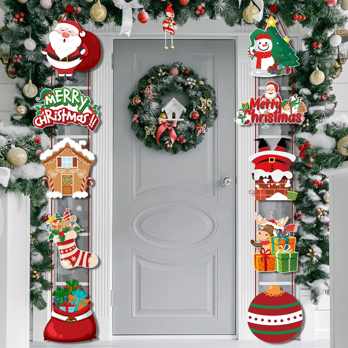 2024 Merry Christmas Decorative Door Hanging Banner Santa Claus Snowman Elk Couplet Christmas Decor for Home Xmas Ornaments Noel