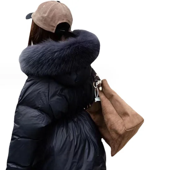 Winter New Down Jacket Real Fox Fur Children Coat Thicken Warm Kids Black Long Parkas