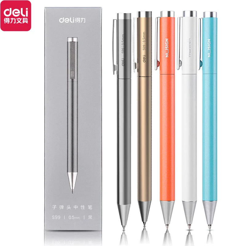 Deli Metal Gel Sign Pen 0.5MM Ink Mi Rotary Rollerball Pens Caneta ручка Ballpoint for Office School Stationery Supplies