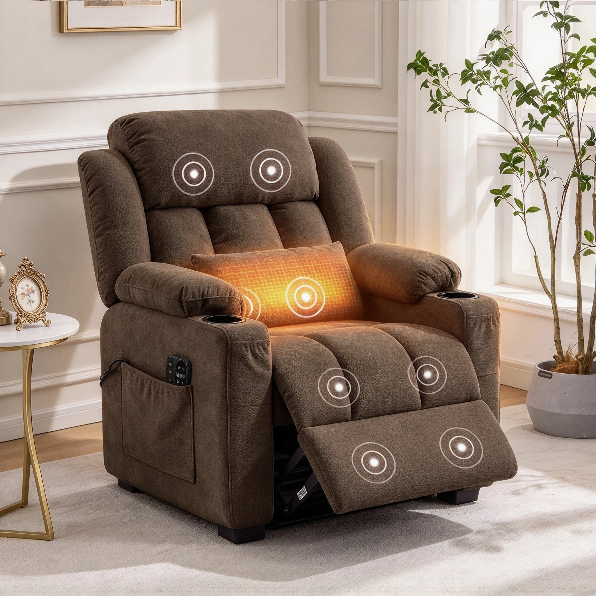 Electric Power Recliner Chair with Heat & Massage, 350LBS Big and Tall Extra Wide Seat Reclining Sofa, 150° Smooth Glider 2 Memory Presets, USB Ports Cup Holders for Elderly Living Room Home Theater