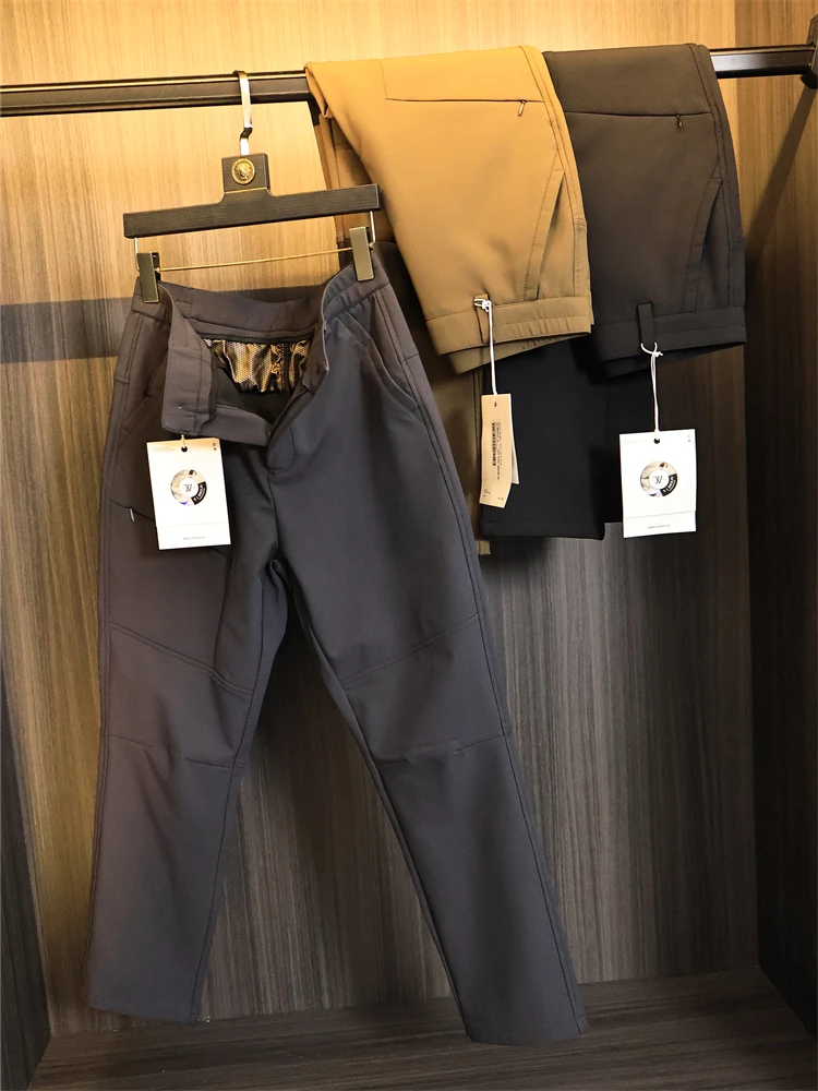 

High-End Men's Thiened Windproof Waterproof Straight Leg Hiking Casual Pants Autumn Winter Faion Urban Sle Long Trousers