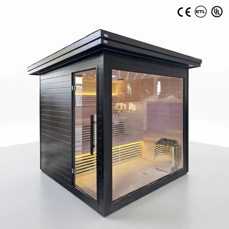 Outdoor 3 Person Traditional Sauna Hemlock 6KW Computer Control Dry Steam Far Infrared Custom