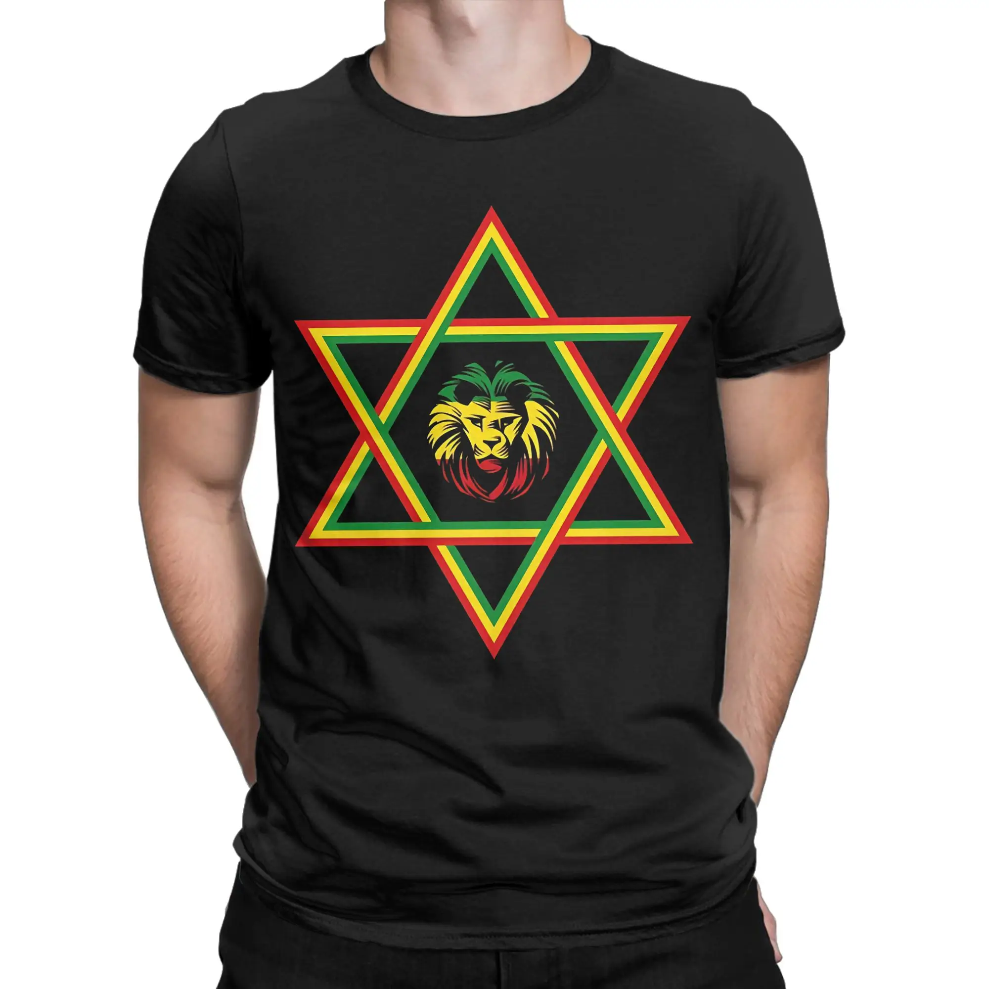 Rasta Lion Of Judah Star Of David T-Shirt Cool T-Shirts Short Sleeve Funny Tops Summer 100 Cotton Comfortable Oversized Tees