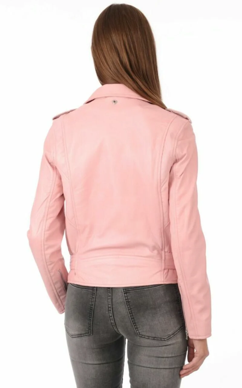 Leather Jacket Women Baby Pink 100% Real Lambskin Coat Stylish Biker Motorcycle Jacket