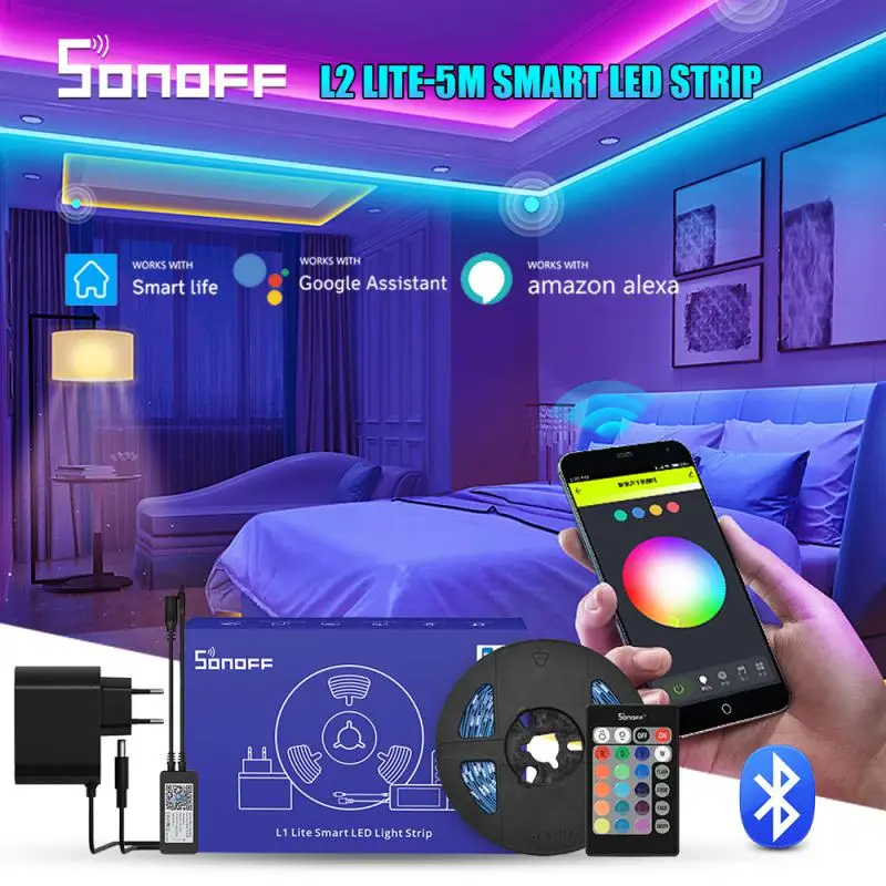 

Умный светодиодный светильник SONOFF L2 Lite с управлением через Bluetooth, режим сцены, 16 миллионов цветов, голосовое управление