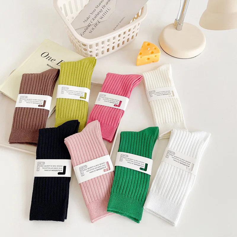 Women Socks Japanese Fashion Autumn New Novelty Candy Color Cotton Sports Crew Socks For Girls Preppy Style Striped Socks Casual