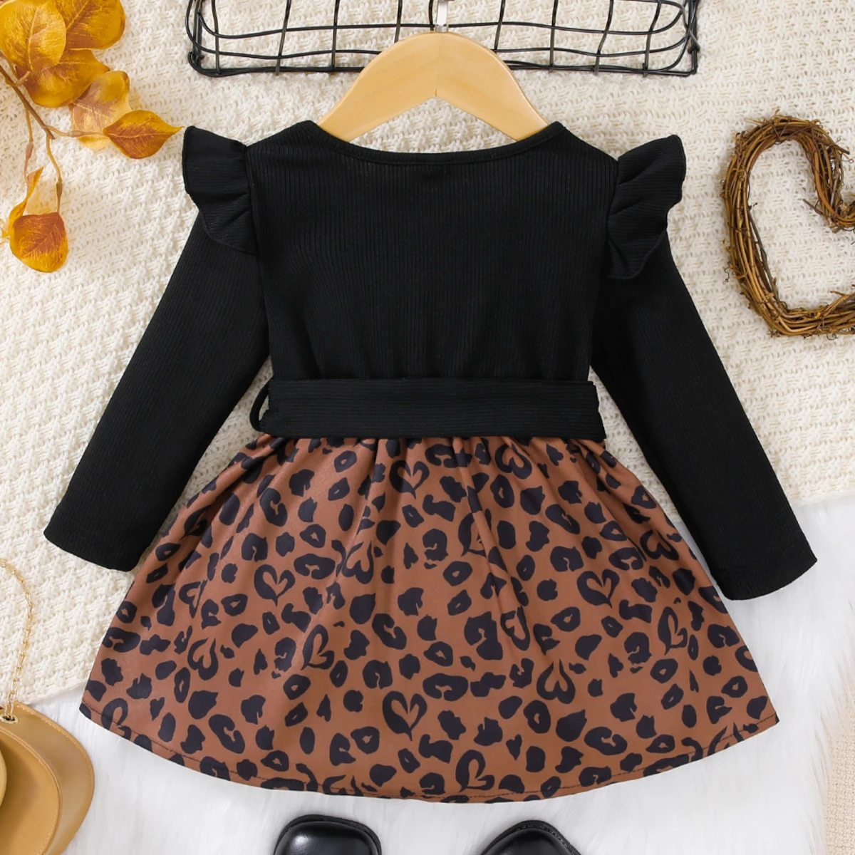 فستان بناتي للربيع والخريف كاجوال بطبعة الفهد الأسود مع حزام ملابس أطفال صغار ملابس أطفال أفريقية عرقية #2