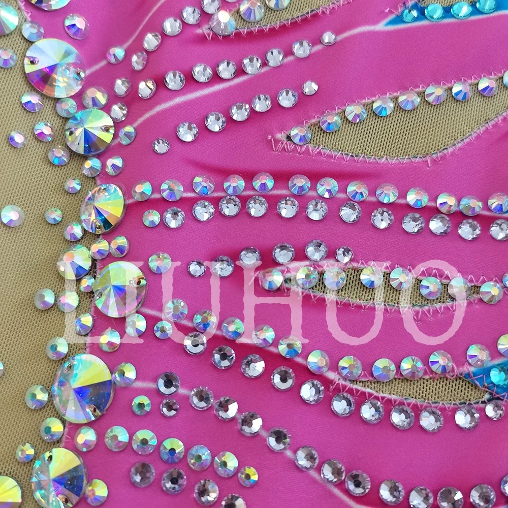 Synchronized Swimming Suit With Rhinestones Swimsuit Girls Competition Suit Pink BD1531 - view 3