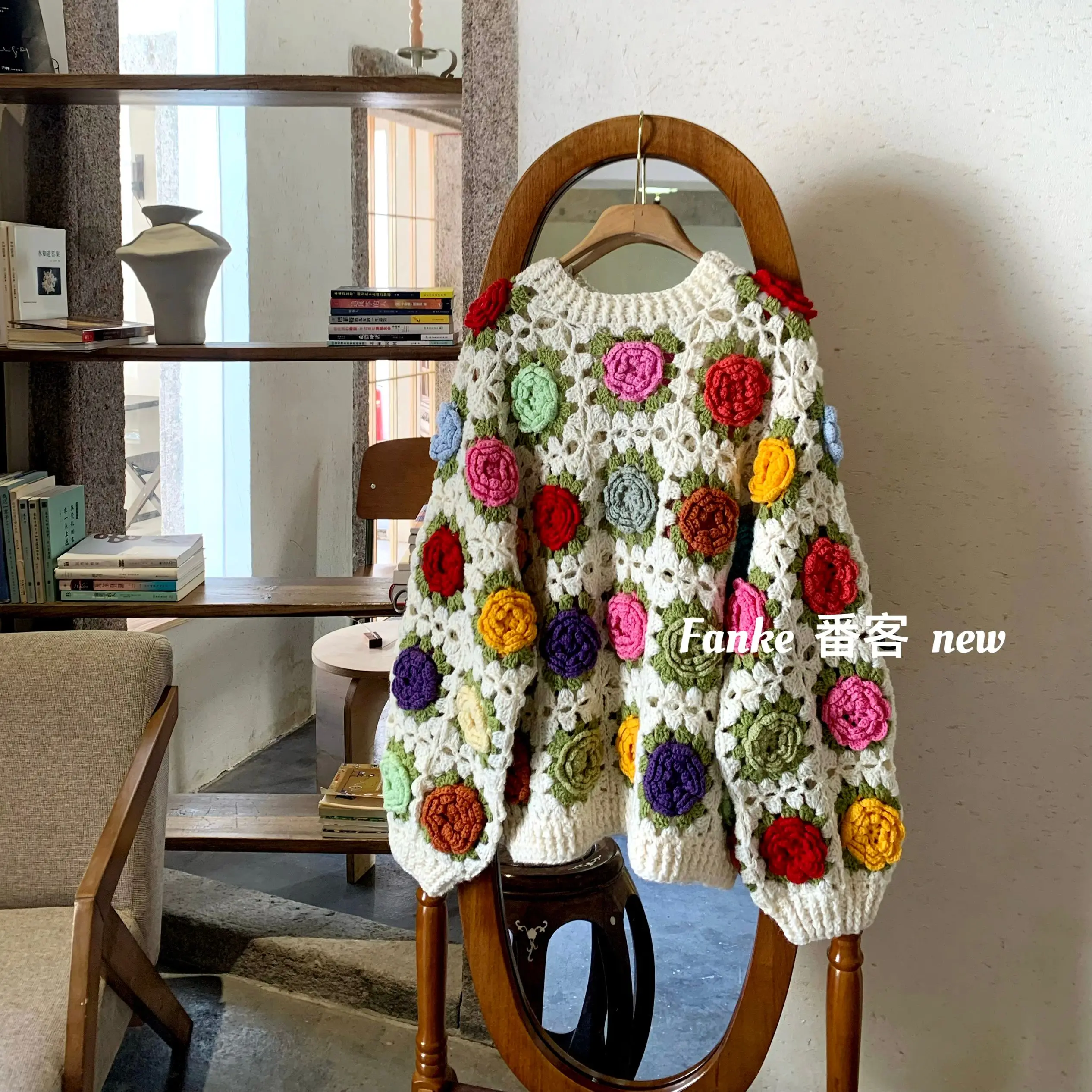 

TIYIHAILEY Full Sleeve Autumn And Winter Sweaters Hand Made Knitted Crochet Cardigans Ladies Outerwear Single Breasted Flowers