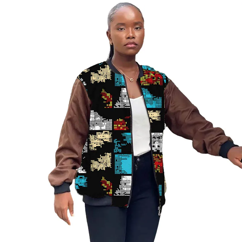 

Лоскутные женские куртки в африканском стиле от кутюр, коричневое короткое пальто, женский наряд Анкары, модная бейсбольная куртка на заказ