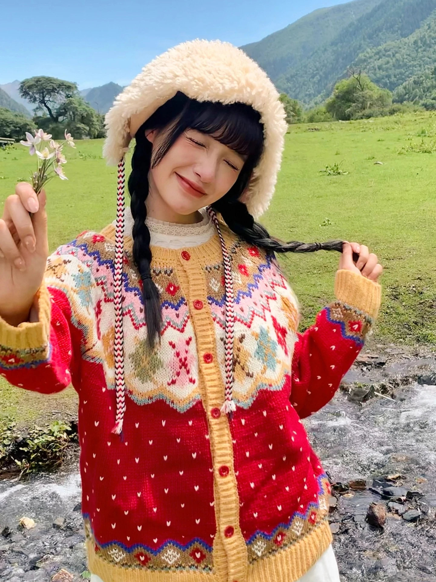 عيد الميلاد الأحمر المرأة سترة س الرقبة طويلة الأكمام واحدة الصدر متقلب مطبوعة سترة سترة لينة أزياء الخريف أعلى #2