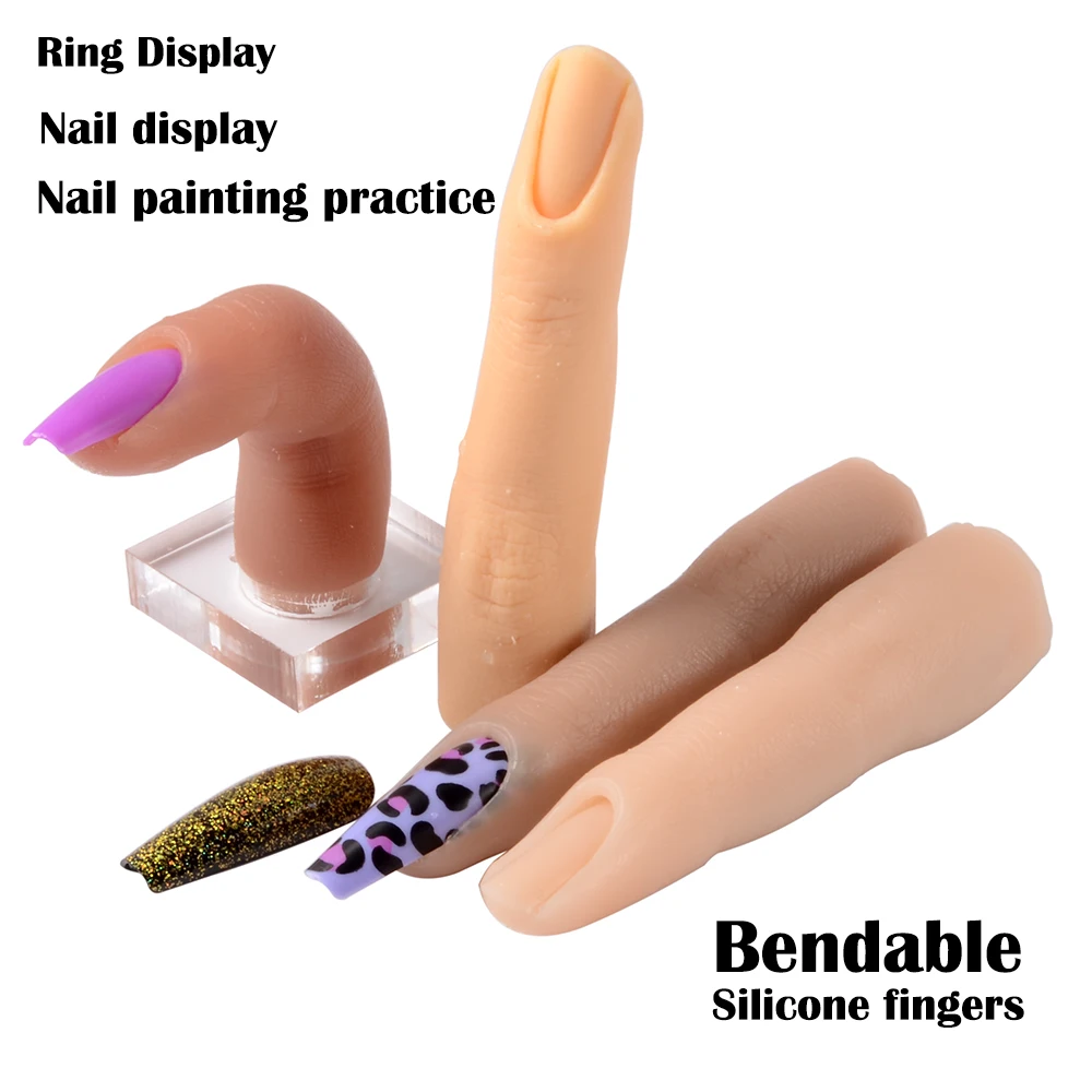 1PC Silicone Nail Training Finger Bendable Fake Finger Silicone Practice Finger for Acrylic Nail Practice Hand Nail Art