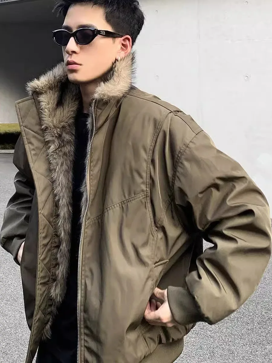 

Thiened Cotton Jaet Men's Winter Warm Coat with Fur Collar Cleanfit Military een Deconstructed Sle Casual Outerwear