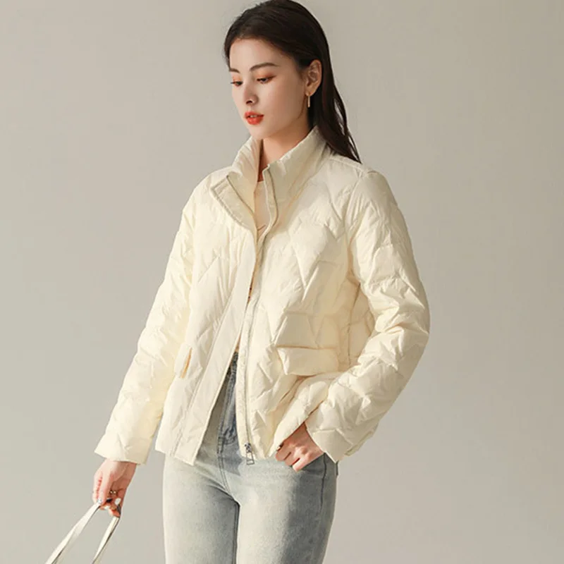 Winter Women's Light Down Coat Korean Fashion Luxury Stand-up Collar Windproof Warm Loose White Duck Down Short Tops Down Jacket