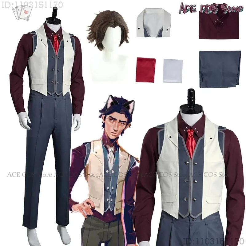 Anime Arcane Viktor Cosplay Costume LOL Shirt Vest Pants Wig Outfits Fantasia Mens Halloween Carnival Party Disguise Clothes