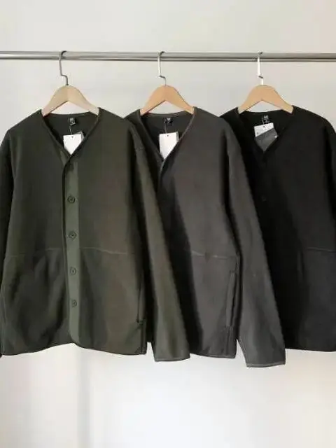 Men's Fleece Lined Open Cardigan Casual Lazy Style No Collar Button up Jacket Loose Versatile Warm Outerwear for Autumn Winter