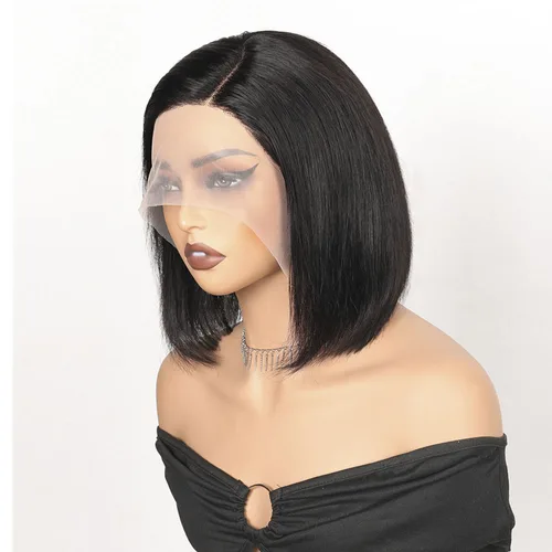 Peluca Bob corta con parte lateral, pelucas Bob con parte en T, 13x5x2, cutícula Frontal de encaje alineada, cabello humano brasileño prearrancado para mujeres negras