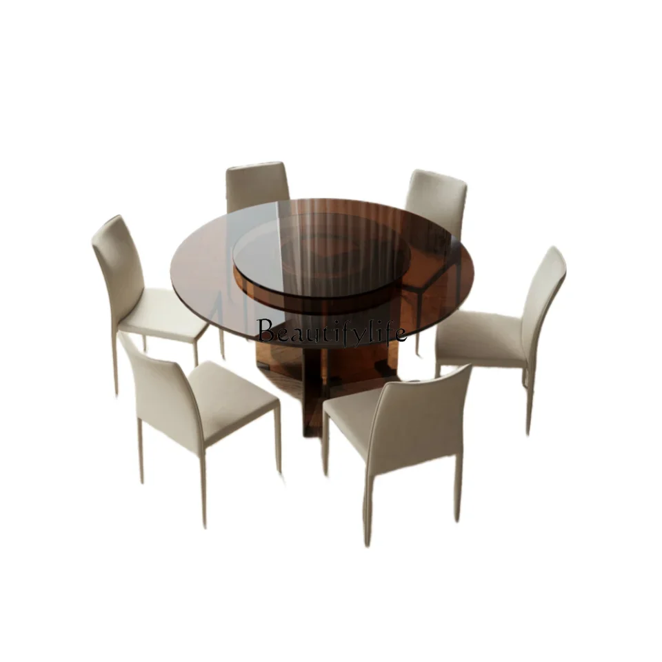 

Tempered glass round table Modern light luxury simple household round dining table