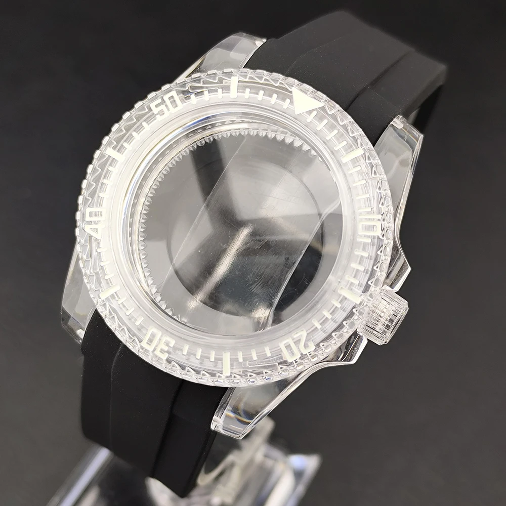 40mm Case Green Luminous Acrylic Transparent SUB Unidirectional Rotating Case Fits NH35/36 Movement 20mm Strap Watch Accessories
