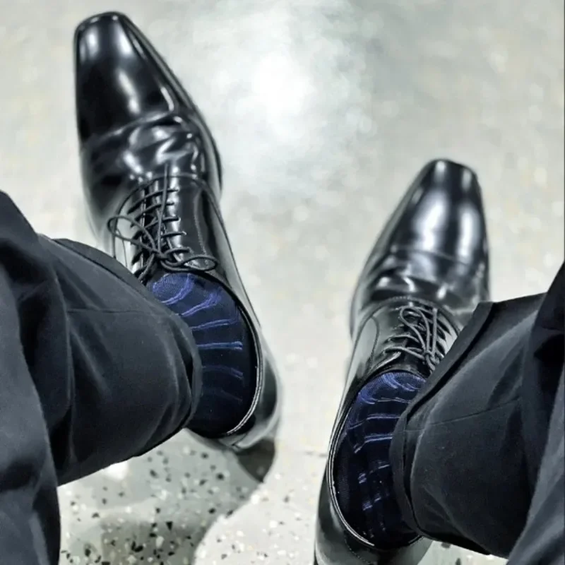 

Мужские полосатые носки, ультратонкие шелковые носки для делового костюма, длинные носки для мужчин, сексуальные прозрачные чулки, эротические мужские деловые носки