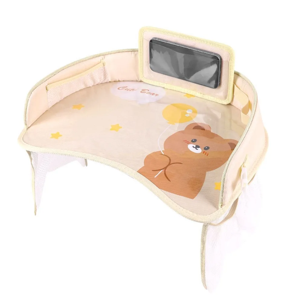 

Cartoon PVC Oxford Car Seat Travel Tray Stain Resistant Waterproof Car Dining Tray Side Mesh Pockets Storage Organizer Stroller