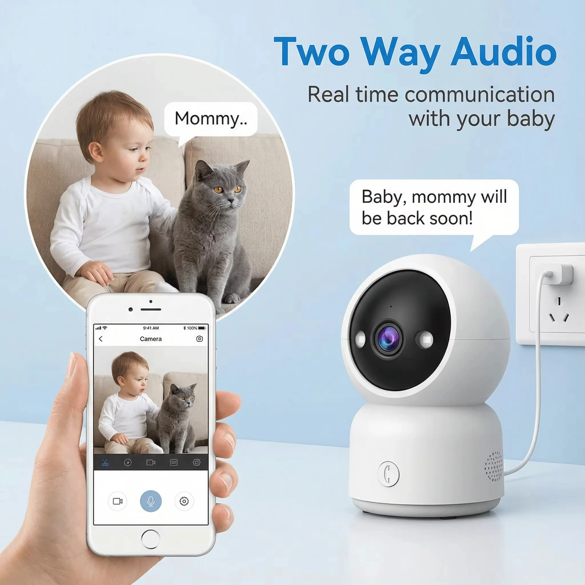 Mini 5MP Cloud365 APP One-Click Call WIFI IP Camera Pet & Baby Monitor Surveillance Auto Tracking 360° Pan & Tilt Two-Way Audio image 6