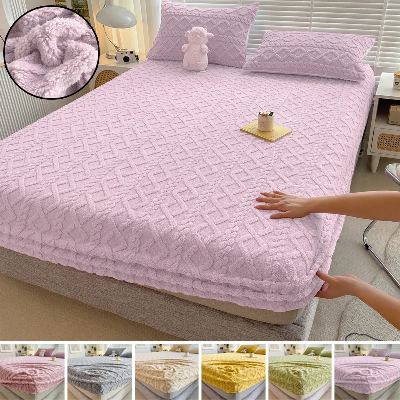 Thicken Warm Mattress Cover Elastic Fitted Sheet Velvet Warm Bed Cover Stretch Pad Protector Non-Slip Bedspread 90/160/180x200cm