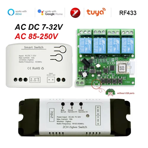 Imagen 2 del producto Módulo de relé de interruptor Tuya Zigbee 1, 2, 4 entradas, CC de 12v, 24v, 110v, 220v, 230v, contacto seco, controlador de carril Din de 4 canales, puerta de enlace Alexa necesaria