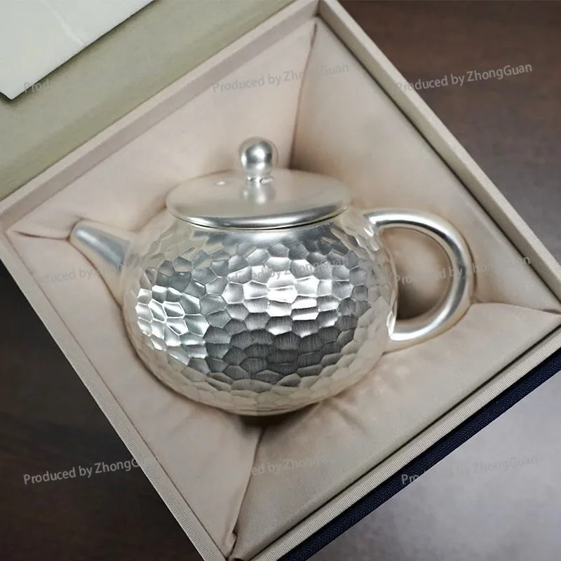 Gilt Silver Tea Set Silver Teapot 999 Sterling Silver Teapot Accessible Luxury Tea Cup Ceramic for Home  One Pot Two Cups