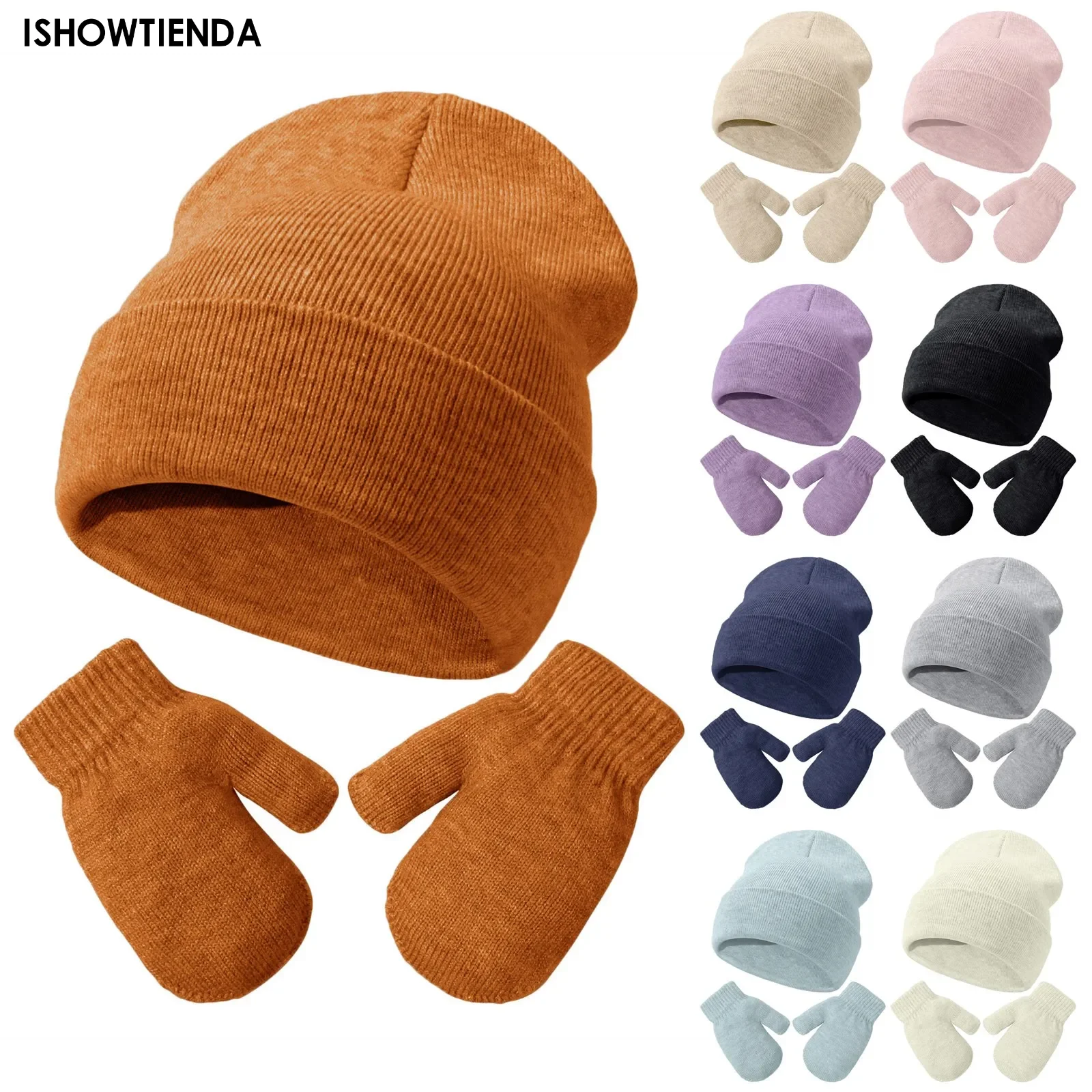 

Cute Knitted Pompom Baby Hat Thick Warm Girl Boy Beanie Winter Ear Warm Cap Set Kids Gloves Hats Bonnet Muts For Newborn