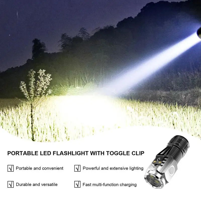 Mini lanterna de bolso portátil LED, ultra brilhante, alto lúmens, luz portátil, tocha para acampar, ao ar livre