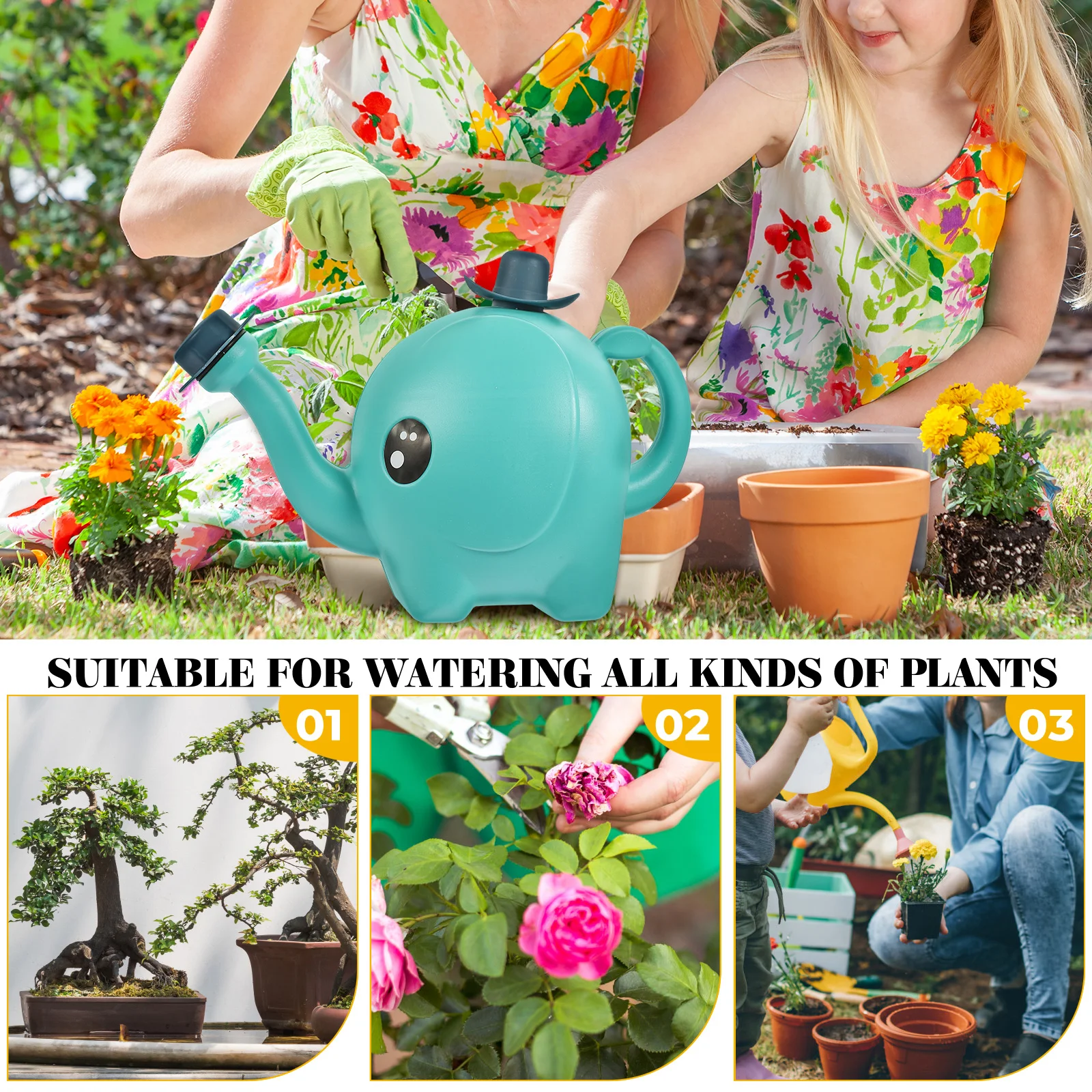 

Plastic Watering Can 1.5L Long Mouth Elephant Shaped Kettle Garden Tool Plant Watering Pot Sprinkled Kettle Household Pitcher