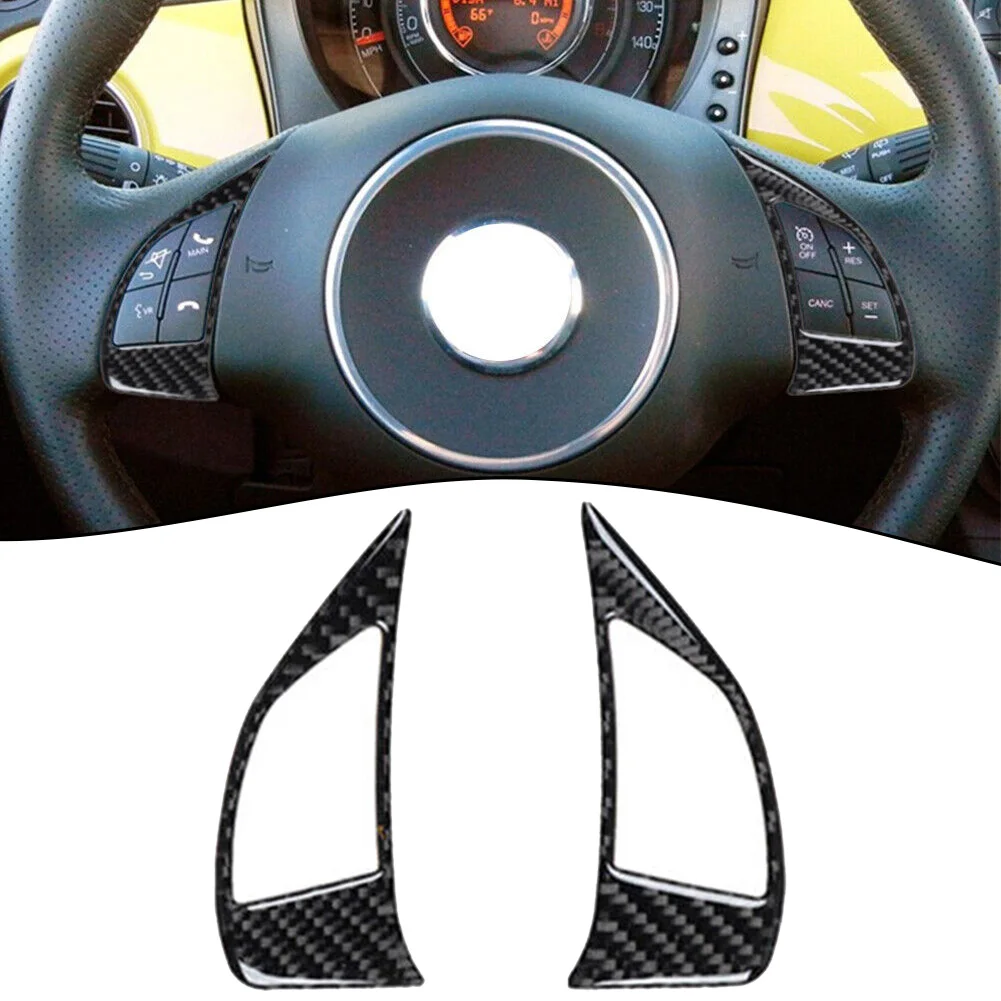 

2pcs Carbon Fiber Black Car Steering Wheel Button Cover Trim For Fiat 500 2012-2015 Interior Decoration Trim Car Accessorie