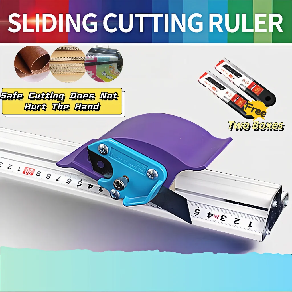 

Sliding Cutting Ruler KT Board Leather Rice Paper Advertising Tool Paper Carton Cutting Knife Hand Guard Non-slip Steel Ruler