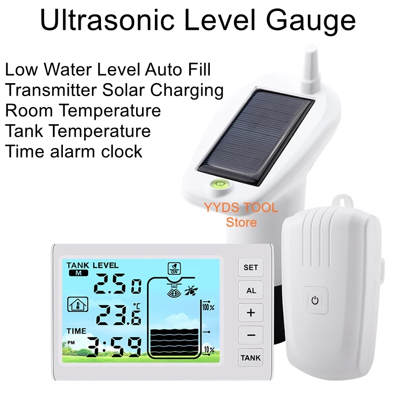 Ultrasonic level meter digital tank water level meter low water pump automatic filling monitor solar charging