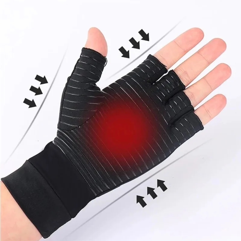 

1 Pair Compression Arthritis Gloves Women Men Joint Pain Relief Half Finger Brace Therapy Wrist Support Anti-slip Therapy Gloves
