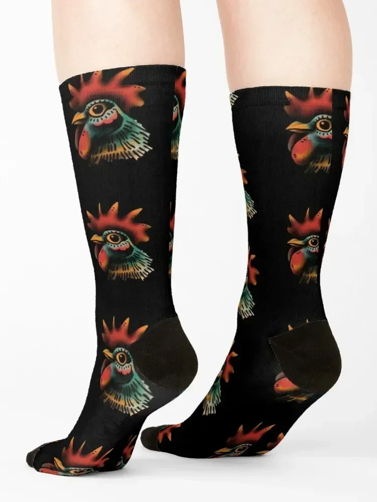 Traditional rooster tattoo Socks Climbing Soccer football floral Men Socks Luxury Brand Women's