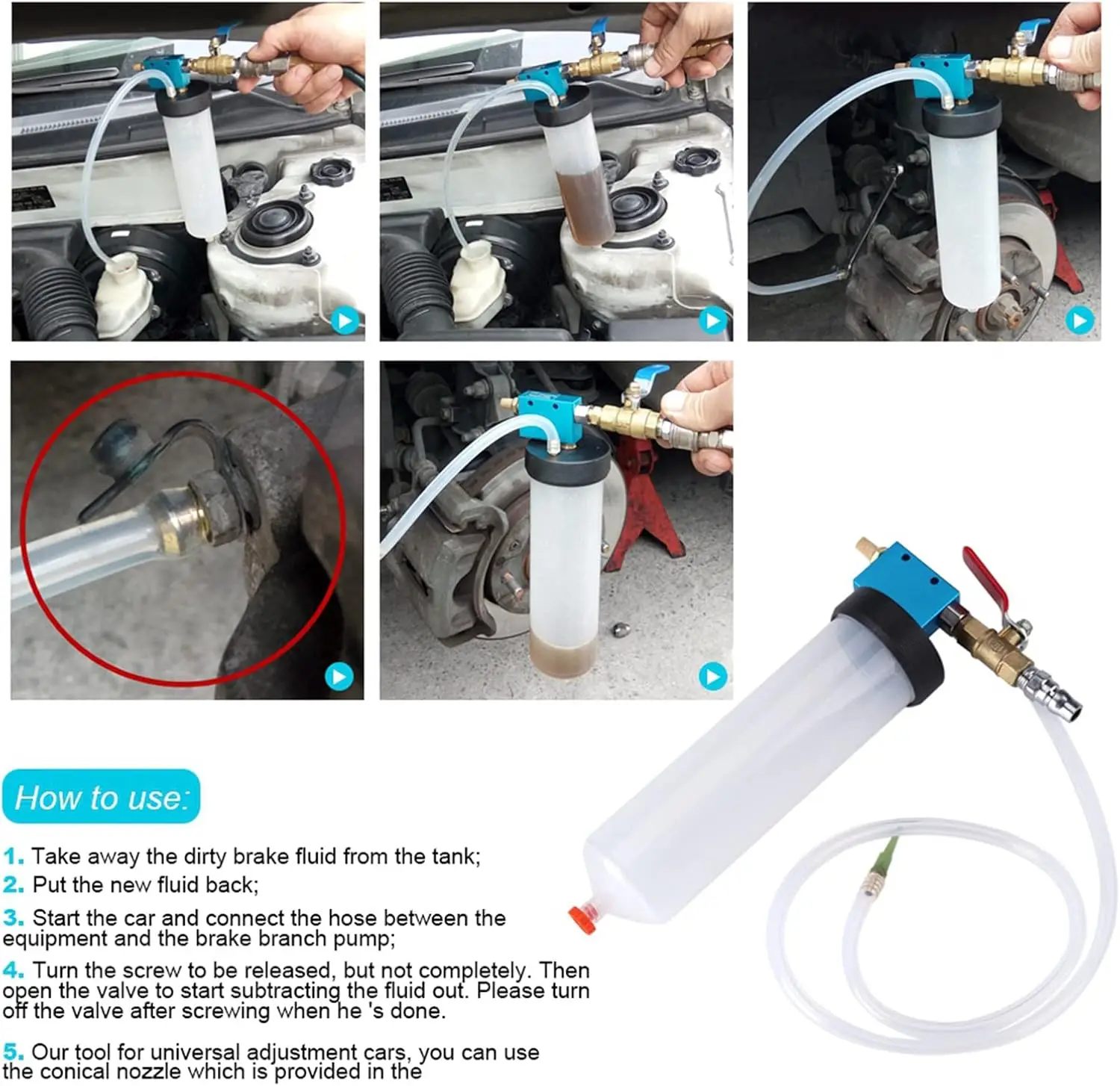 

Brake Clutches Fluid Pneumatic Vacuum Bleeder Tool Kit Change Oil Power Steering Engine Oil for Auto Car Truck Motorcycle