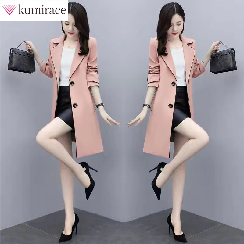 

Windbreaker Women's Medium Length 2022 Spring and Autumn New Elegant Womanly Temperament British Style Over the Knee Coat Coat