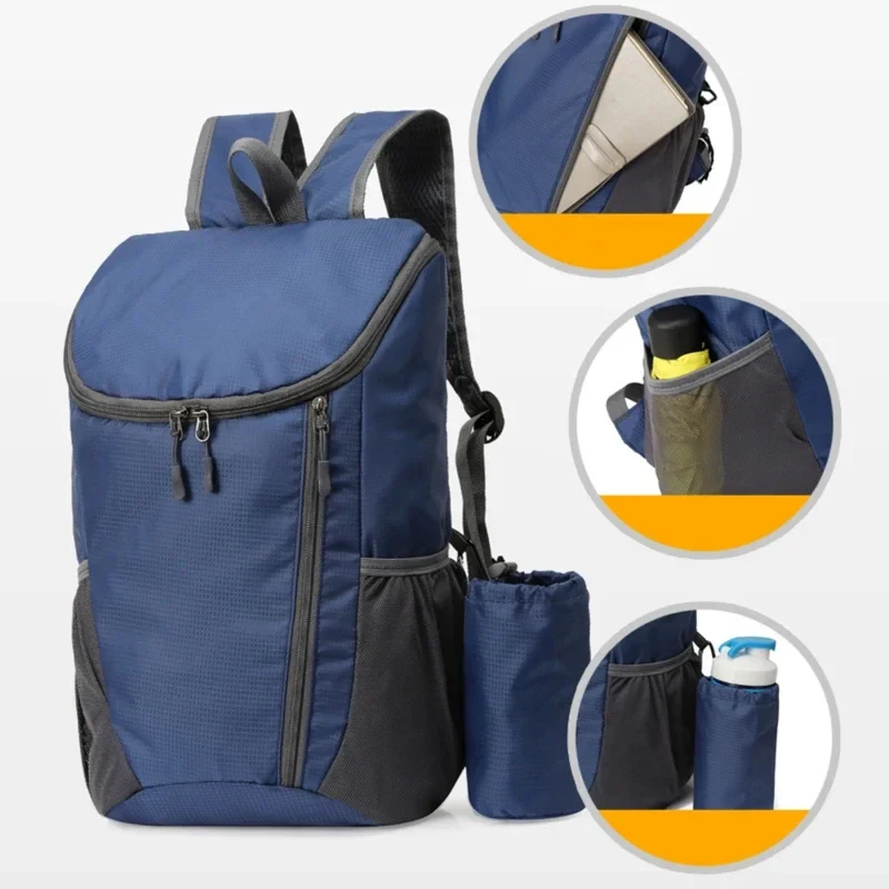 حقيبة ظهر محمولة خفيفة للغاية للاستخدام الخارجي قابلة للطي للتخزين مقاومة للماء للرجال والنساء للمشي لمسافات طويلة وركوب الدراجات والتخييم حقيبة رياضية